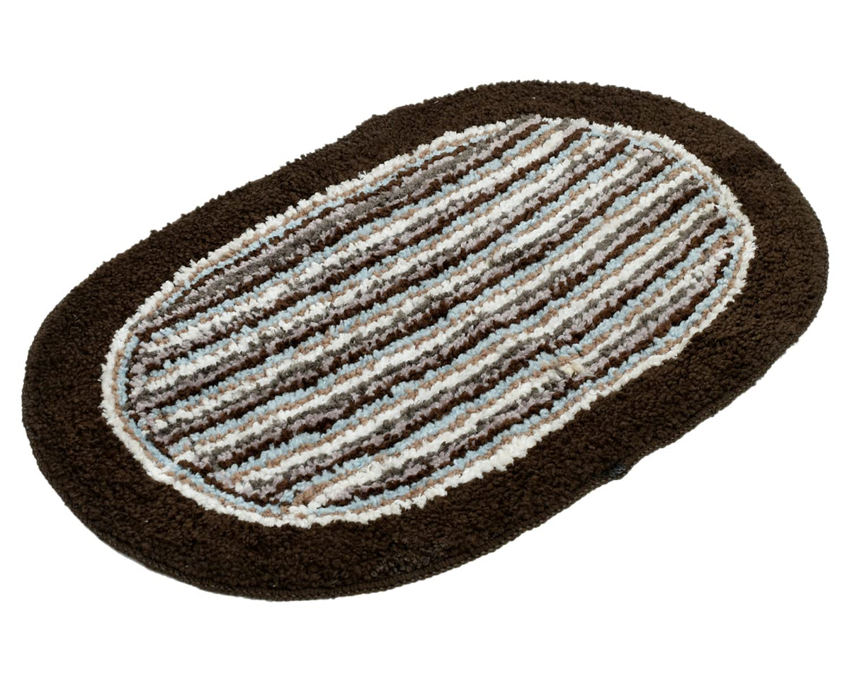 Heart Home Strips Design Soft Cotton Machine Washable Doormat, BathMat (Brown)-50HH01892