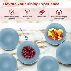 Heart Home 12 Pcs Ceramic Dinner Set | Dishwasher & Microwave Safe | Crockery Set for Dining & Gifting | 6 Pcs Dinner Plates & 6 Pcs Bowl | Blue