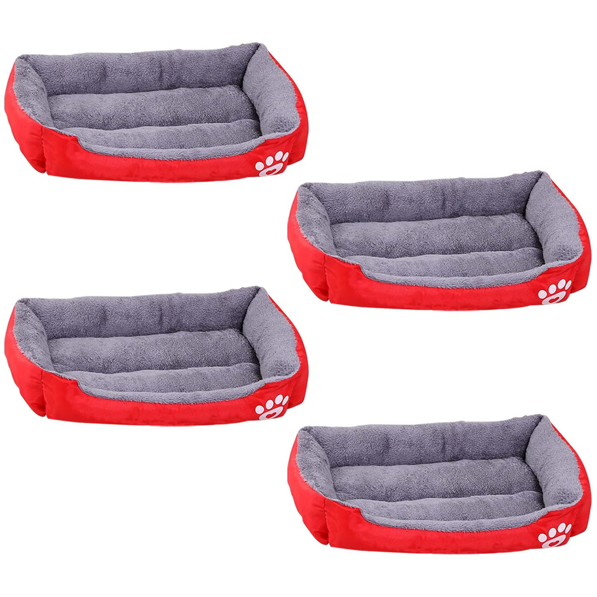Kuber Industries Dog & Cat Bed|Super Soft Plush Top Pet Bed|Oxford Cloth Polyester Filling|Machine Washable Dog Bed|Rectangular Cat Bed with Rise-Edge Pillow|QY036R-M|Red (Pack of 4)