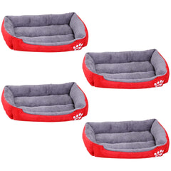 Kuber Industries Dog & Cat Bed|Super Soft Plush Top Pet Bed|Oxford Cloth Polyester Filling|Machine Washable Dog Bed|Rectangular Cat Bed with Rise-Edge Pillow|QY036R-L|Red (Pack of 4)