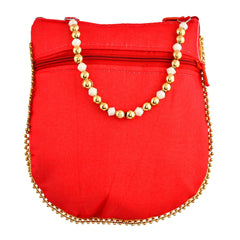 Kuber Industries Potli | Silk Wedding Potli | Wallet Potli | Christmas Gift Potli | Baby Shower Potli | Traditional Embroidery Potli | Shagun Potli | Double Handle Zip-Potli | Red