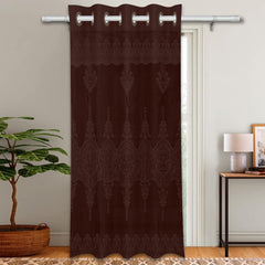 Heart Home Door Curtain|Darkening Door Curtains|Premium Drapes for Bedroom|Sheer Curtain with 8 Rings|Parda for Living Room|Net Frill Door Curtain|7 Ft|SY15ZZ|Brown