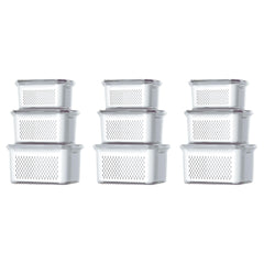 Kuber Industries 9 Pcs Food Containers | Storage Box for Fridge | Vegetable Fruit Boxes | Refrigerator Storage Box | Containers With Lid | Handheld Strainer Basket | HXP00740 | Transparent |Pack of 3