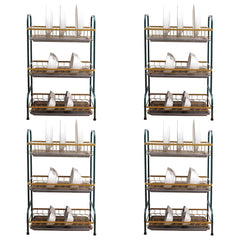 Kuber Industries 3-Layer Dish Drying Rack|Storage Rack for Kitchen Counter|Drainboard & Cutting Board Holder|Premium Utensils Basket Pack of 4 (Dark Green & Gold)