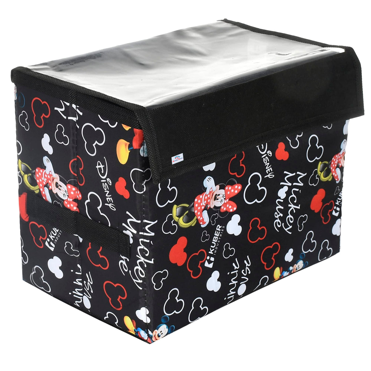 Heart Home Disney Minnie Storage Box|Non-Woven Foldable Large Storage Organizer for Toys|Cloths with Transparent Lid & Handle (Black)