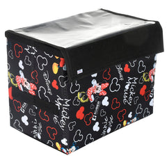 Heart Home Disney Minnie Storage Box|Non-Woven Foldable Large Storage Organizer for Toys|Cloths with Transparent Lid & Handle (Black)