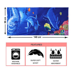 Kuber Industries Kids Bath Towel|Soft Cotton & Sides Stitched Baby Towel|Microfibered Super Absorbent Aquarium Pattern Towel for Infants,Toddler,55x26 Inch,Pack of 2 (Navy Blue)