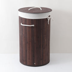 Kuber Industries 73 Ltr Round Bamboo Laundry Basket For Clothes With Lid | Used/Washing Clothes Bag & Laundry Box - Dark Brown