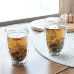 Kuber Industries 8 Pcs Star Sequin Glasses | Double Walled Borosilicate Glass | High Thermal Resistance | Microwave & Dishwasher Safe | 450 ML | Pack of 4 | Transparent