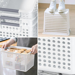 Kuber Industries (Set of 3) Plastic Baskets For Organizing - Storage Basket With Handle - For Makeup Items, Toys, Socks - White