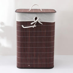 Heart Home Bamboo Basket With Lid|Foldable Laundry Basket For Clothes|Durable Rope Handles & Removable Bag|Dark Brown|