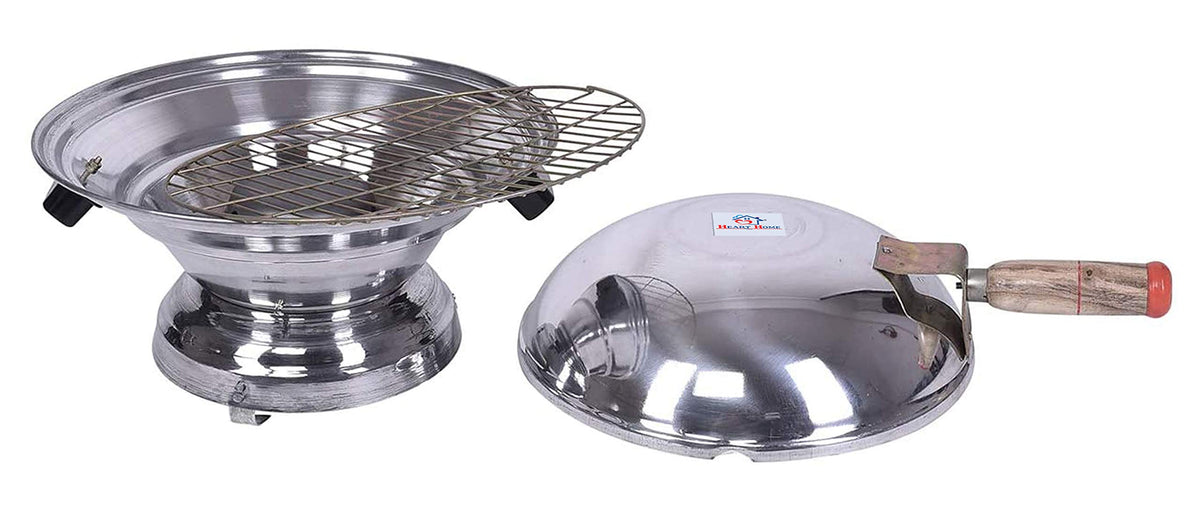Heart Home Aluminum Tandoor Bati Maker Baking Oven, 34 X 34 X 26 Cm, Gas Tandoor, Barbecue Grill Food Steamer Cookware Set (Set of 1, Silver)-Heart11726, Standard, 1000 Watts
