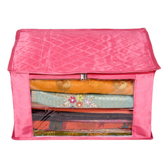 Heart Home Saree Cover | Zip Closure Saree Cover | Clothes Storage Bag | Wardrobe Organiser for Suit | Transparent Window Saree Cover | 9 inch | Pack of 2 | Pink