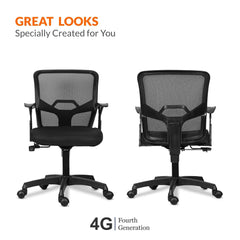 Kuber Industries Ergonomic Revolving Office Chairs for Work from Home | Comes with Manual Height Adjustable, Armrest & 2D Lumbar Support | Comfy Study Chair for Students with Wheels | Black