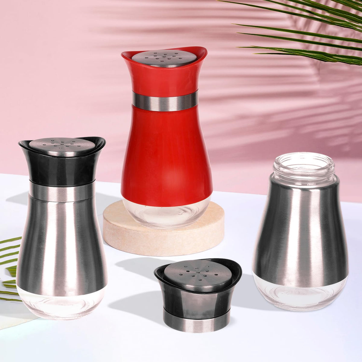 Heart Home Salt Shaker Box | Stainless Steel Pepper Shaker Box | Chilli Flakes Seasoning Sprinkler Box | Namak Daani | Dining Table Masala Box Dabbi | Pack of 3 | Multi