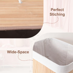 Kuber Industries 72 Ltr Rectangular Bamboo Laundry Basket For Clothes With Lid | Washing Clothes Storage Bag & Laundry Box - Light Brown