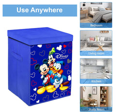 Heart Home Mickey & Friend Print Non-Woven Laundry Basket, Clothes Hamper For Laundry Closet, Bedroom, Bathroom With Lid & Handles (Blue) 54HH4081.