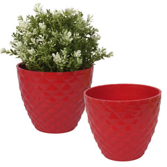Kuber Industries Flower Pot | Flower Planter Pots for Indoor | Flower Pots for Outdoor | Pot for Garden & Balcony Flowering | Flower Plants Pot | Diamond Flower Pot | 6 Inch | Pack of 2 | Red