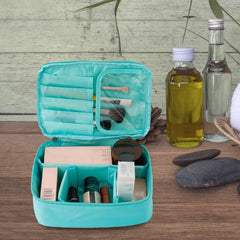 Kuber Industries Cosmetic Storage Case|Makeup Kit Box for Women|Pouch for Home & Travel|Two Compartment|Zipper Closure (Blue)