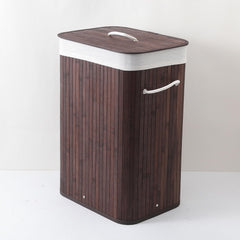Homestic 72 Ltr Rectangular Bamboo Laundry Basket For Clothes With Lid | Washing Clothes Storage Bag & Laundry Box - Dark Brown