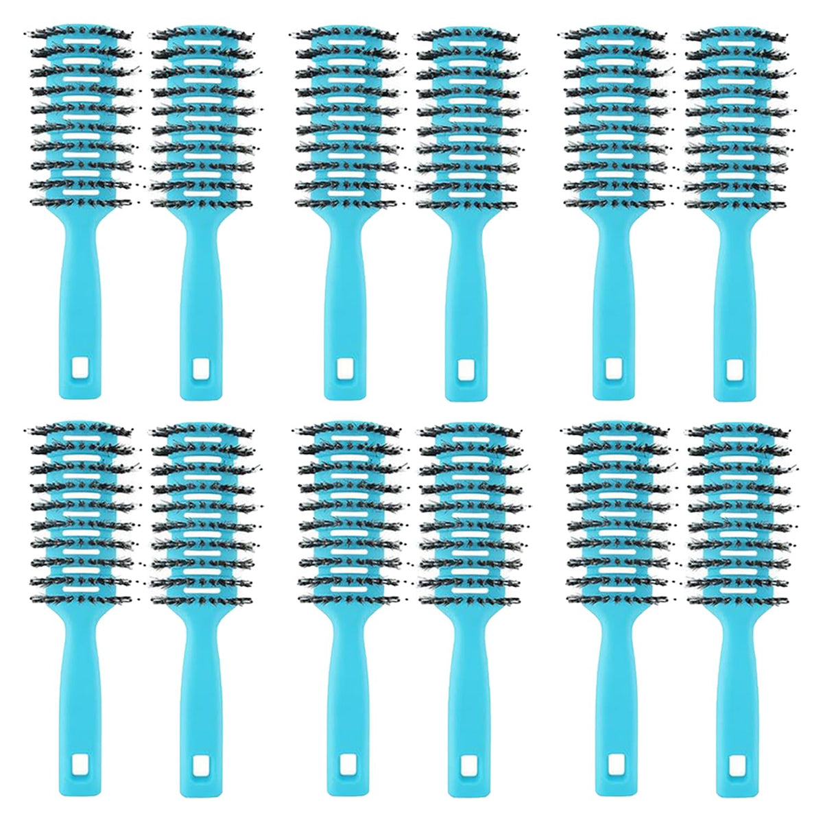 Kuber Industries Hair Brush | Flexible Bristles Brush | Hair Brush with Paddle| Suitable For All Hair Types | Round Vented Hair Brush | 12 Piece | Pack of 6 | C13-X-BLE | Blue