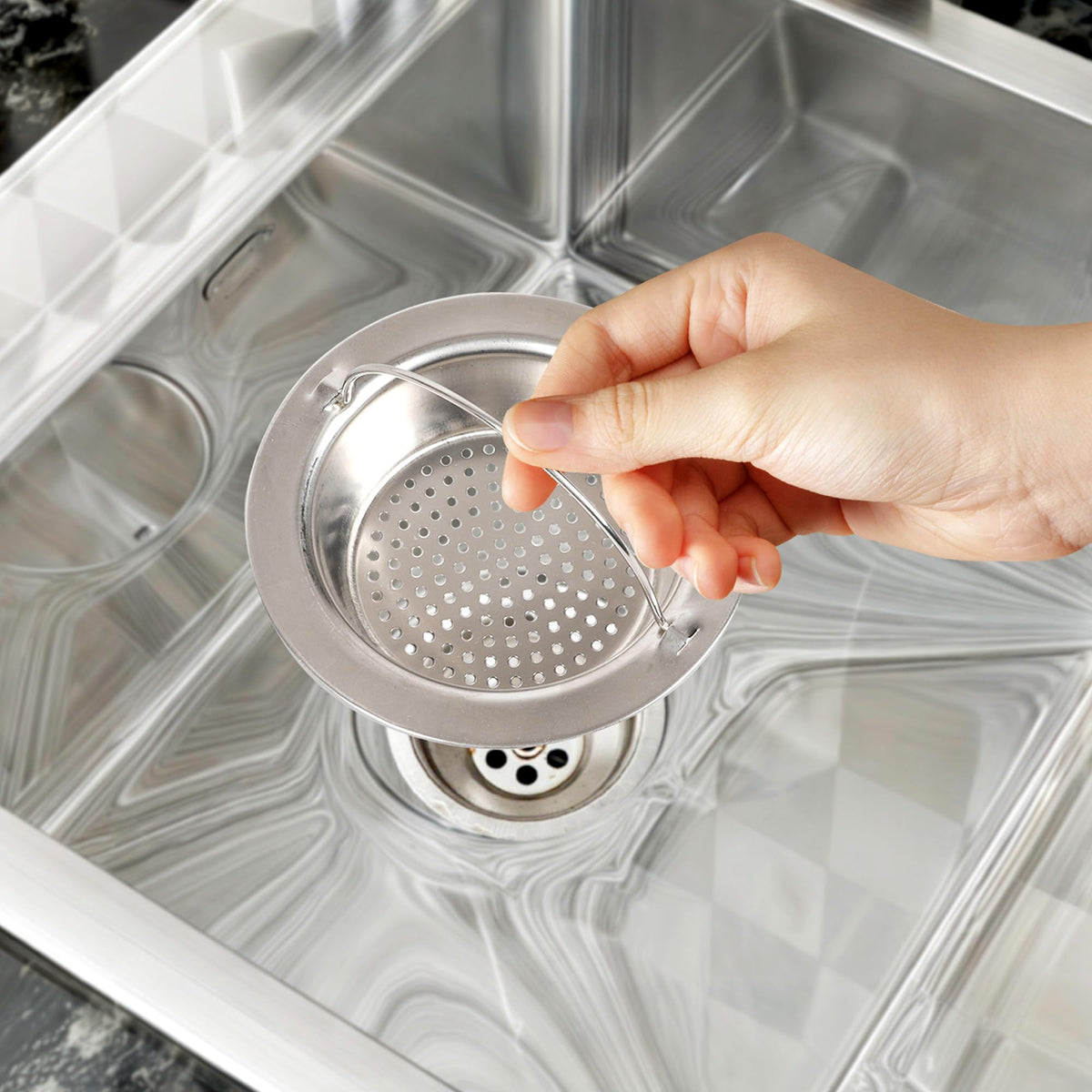 Heart Home Sink Strainer | Kitchen Sink Strainer | Sink Drain Strainer | Drain Catcher for Bathroom | Mesh Drain Filter for Kitchen | Sink Round Jali with Handle | 115 mm | Silver