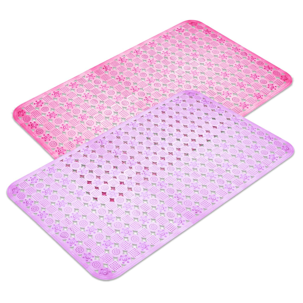 Heart Home Bath Mat | PVC Bathroom Mat | Shower Bath Mat | Transparent Round Check Floor Tub Mat | Foot Massager Mat | Anti-Skid Floor Shower Mat | Pack of 2 | Multi