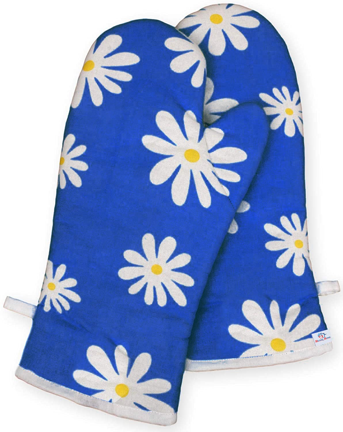 Heart Home Flower Design Cotton Microwave Oven Mitten/Gloves for Microwave, Set of 2 (Blue)