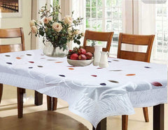 Kuber Industries Leaf Design Cotton 6 Seater Rectangular Dining Table Cover - White - Ctktc022308