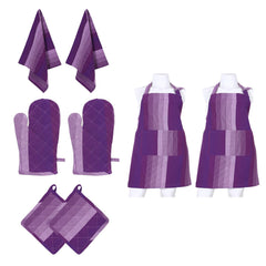 Kuber Industries Kitchen Linen Set|Cotton Glove,Pot Holder & Kitchen Towel|Adjustable Buckle Stain Resistant Cooking Kitchen Apron for Men,Women (Purple) (Pack Of 5)