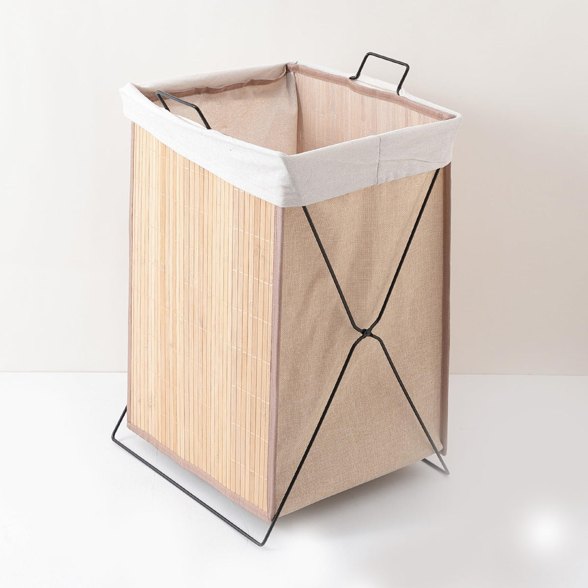 Homestic 51 Ltr Foldable Bamboo Laundry Basket For Clothes With Lid | Washing Clothes Storage Bag & Laundry Box - Light Brown