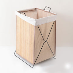 Homestic 51 Ltr Foldable Bamboo Laundry Basket For Clothes With Lid | Washing Clothes Storage Bag & Laundry Box - Light Brown