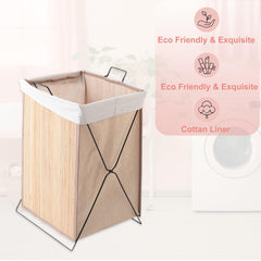 Kuber Industries Pack of 3 Foldable Bamboo Laundry Basket For Clothes With Lid | 51 Ltr Washing Clothes Storage Bag & Laundry Box - Light Brown