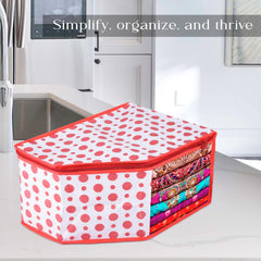 Heart Home Blouse Cover | Clothes Storage Bag | Zipper Wardrobe Organizers | Non-Woven Clothes Organiser | Side Transparent Blouse Organizer | Dot-Design | Pack of 12 | Red