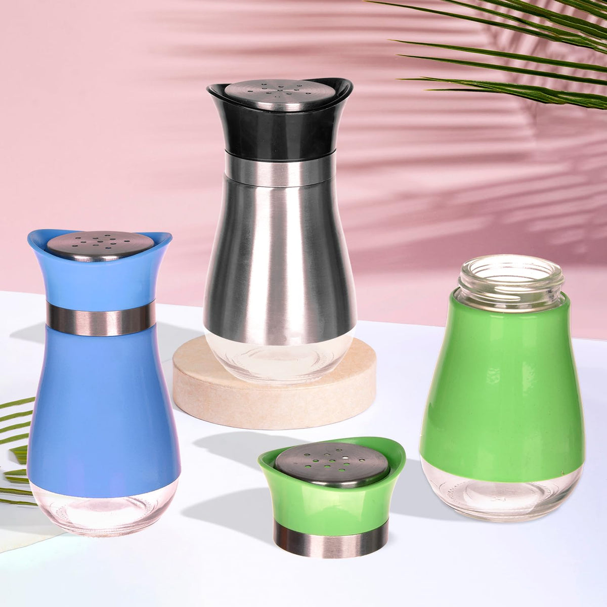 Heart Home Salt Shaker Box | Stainless Steel Pepper Shaker Box | Chilli Flakes Seasoning Sprinkler Box | Namak Daani | Dining Table Masala Box Dabbi | Pack of 3 | Multi