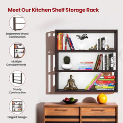 Kuber Industries Durable & Long Lasting Wooden Wall Mount Wooden Wall Shelf for Bedroom & Living Room | Ready to Assemble Book Furniture Wall Rack Shelf for Decor | Brown