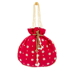 Kuber Industries Ethnic Clutch Silk Potli Batwa Pouch Bag with Beadwork Gift For Women (Rani) - CTKTC23086