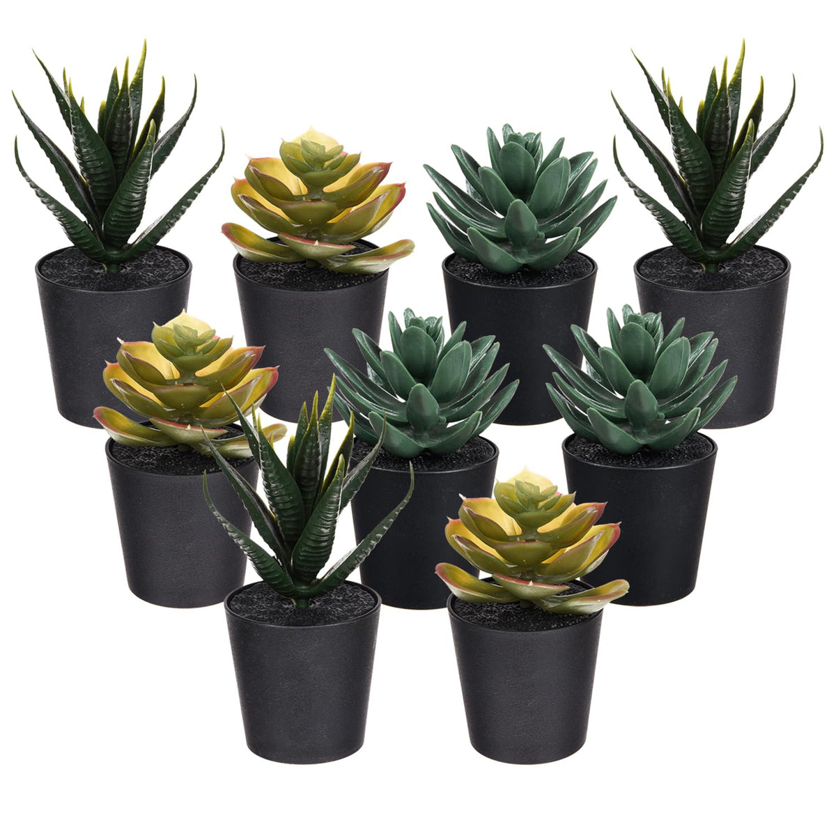 Kuber Industries Flowers Succulent Plant | Artificial Succulent Plant for Office | Flower Succulent Plant for Outdoor | Succulent Plant for Home Décor | Pack of 9 | Black