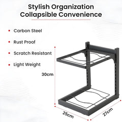 Kuber Industries 4-Layer Pots and Pans Organiser Rack|Kitchen Organization And Storage|Adjustable Pot Lid Holder Rack|Home Kitchen Accessories Pack of 5 (Black)