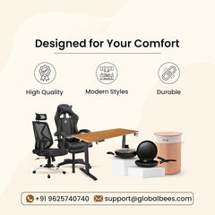 Kuber Industries Ergonomic Office Chairs for Work From Home | Comes with Manual Height Adjustable, Armrest, Headrest & 2D Lumbar Support | Comfy Study Chair for Students with Wheels | Black | 1547A