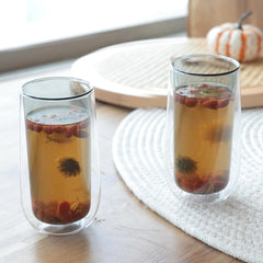 Kuber Industries 6 Pcs Double Walled Borosilicate Glass | High Thermal Resistance | Microwave & Dishwasher Safe | 240 ML | Pack of 3 | Grey