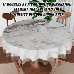 Heart Home Round Table Cover | PVC Table Cloth for Round Tables | 4 Seater Round Table Cloth | Marble Kitchen Dining Tablecloth | Tabletop Cover | 60 Inch | Gray