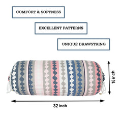 Heart Home Bolster Covers | Soft Cotton Bolster Cover Set | Diwan Round Bolster Pillow Covers | Zig Zag Design Roll Masand Cover | 16x32 Inch | Pack of 2 | Multicolor