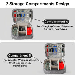Homestic Travel Organizer For Electronic Accessories|Multipurpose Pouch|Adapter, Cable, Gadget Organizer|Two Comparment With Zipper|Great For Traveling (Grey)