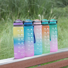 Kuber Industries Motivational Water Bottle with Time Marker | Sipper Water Bottle for Kids & Adults with Straw | For Gym, Home, Office & School | Pink Blue -1 L (Pack Of 6)