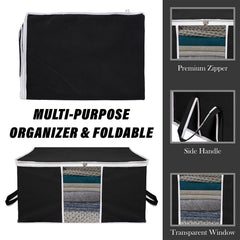 Heart Home Underbed Storage Bag | Clothes Storage Organizer | Blanket Cover with Clear Window | Zipper Closure & Handle Cloth Organizer | Plain White Border | Large | Pack of 6 | Black