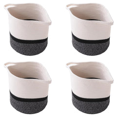 Kuber Industries Cotton Woven Storage Basket With Handle|Shelf Basket Hamper|Organizer for Toys, Socks, Cosmetic|Capacity 8.6 L|Pack Of 4|Multicolor|