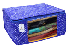 Kuber Industries Polka Dots 6 Piece Cotton 3 Layered Quilted Saree Cover, Blue-CTKTC21274
