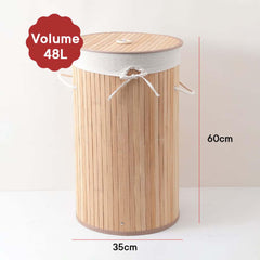 Heart Home Durable & Foldable Bamboo Laundry Basket For Clothes With Lid & Rope Handle | Eco Friendly Washing Clothes Bucket/Storage Box Organizer | BS010NR-Natural Wooden Brown