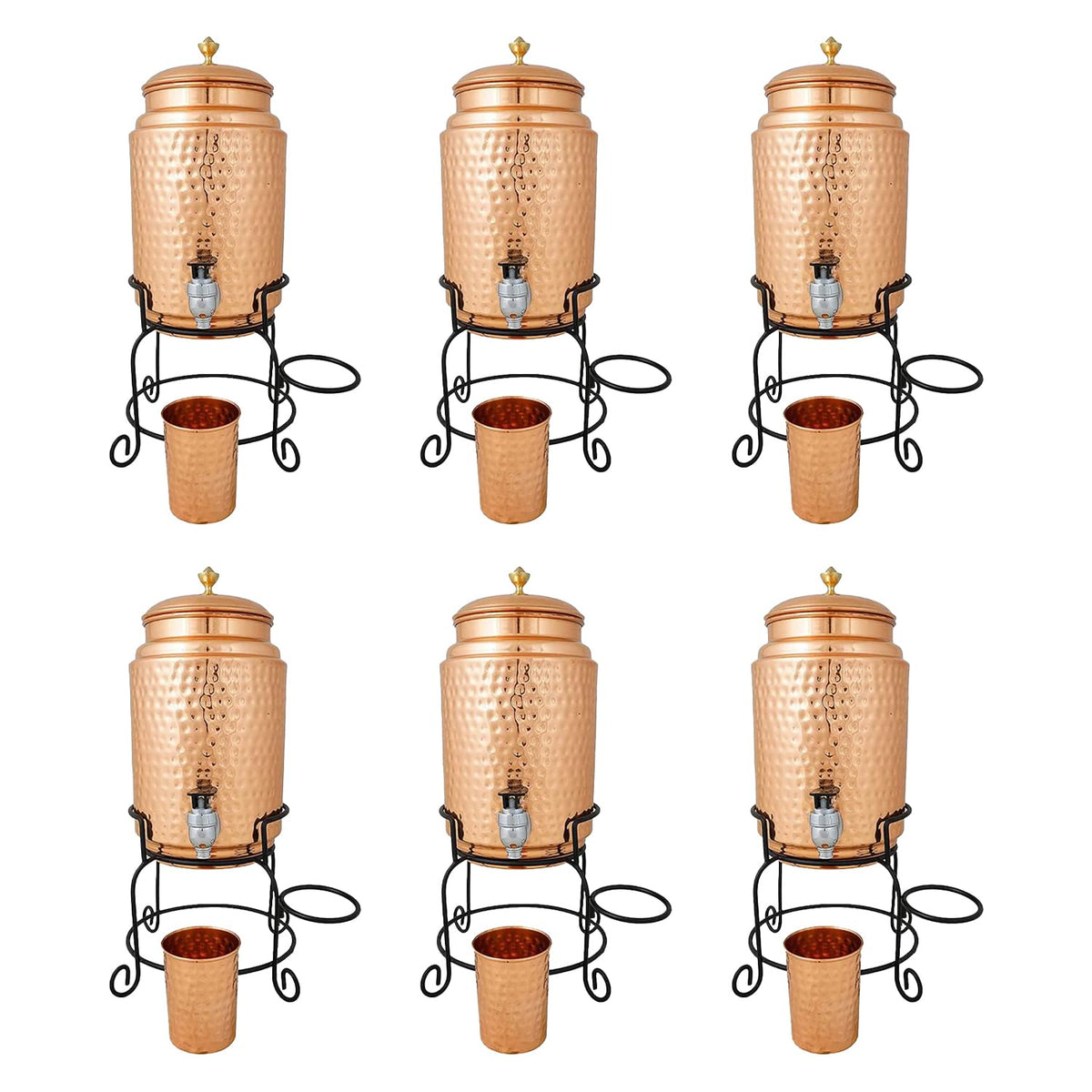 Kuber Industries Copper Water Bottle & Water Dispenser Combo Set|with Added Health Benefits of Copper|Ergonomic Design & Easy to Clean|Set of 2|5 Liters & 750 ML|Copper & Red (Pack of 6)